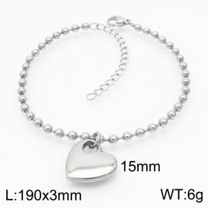 3mm Beads Chain Bracelet Women Stainless Steel 304 With Heart Charm Silver Color - KB167248-Z