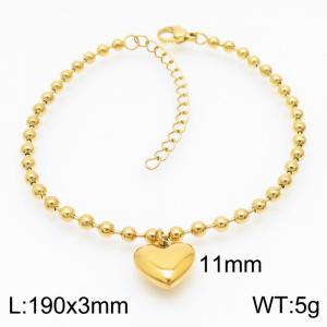 3mm Beads Chain Bracelet Women Stainless Steel 304 With Heart Charm Gold Color - KB167249-Z
