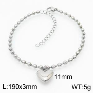 3mm Beads Chain Bracelet Women Stainless Steel 304 With Heart Charm Silver Color - KB167251-Z