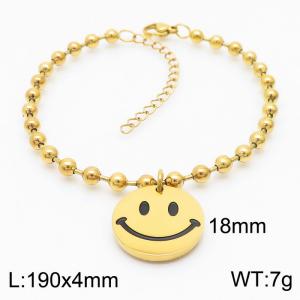 4mm Beads Chain Bracelet Women Stainless Steel 304 With Smile Charm Gold Color - KB167279-Z