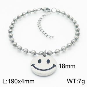 4mm Beads Chain Bracelet Women Stainless Steel 304 With Smile Charm Silver Color - KB167280-Z