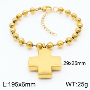 6mm Beads Chain Bracelet Women Stainless Steel 304 With Cross Charm Gold Color - KB167281-Z