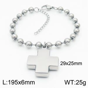 6mm Beads Chain Bracelet Women Stainless Steel 304 With Cross Charm Silver Color - KB167282-Z