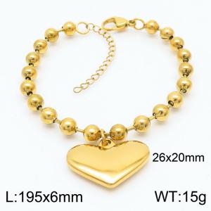 6mm Beads Chain Bracelet Women Stainless Steel 304 With Heart Charm Gold Color - KB167283-Z