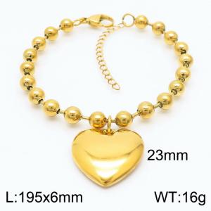 6mm Beads Chain Bracelet Women Stainless Steel 304 With Heart Charm Gold Color - KB167286-Z