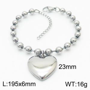 6mm Beads Chain Bracelet Women Stainless Steel 304 With Heart Charm Silver Color - KB167287-Z