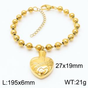 6mm Beads Chain Bracelet Women Stainless Steel 304 With Heart Charm Gold Color - KB167288-Z