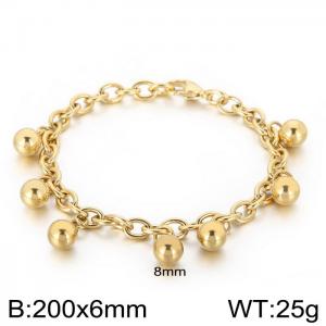 Stainless steel 200 × 6mm Chain Simple Personality Round Bead Pendant Charm Gold Bracelet - KB167699-Z