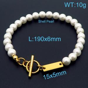 Gold Color 6mm Pearl ID Bracelet with OT Clap - KB168142-Z