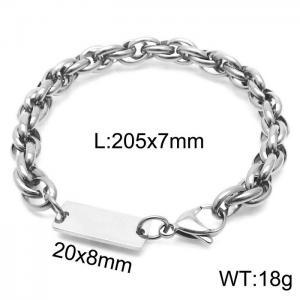 Silver Color 7mm Rope Chain ID Bracelet - KB168160-Z