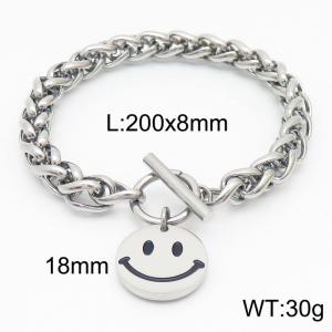 Stainless steel 200x8mm dragonbone chain charm circle clasp classic face pendant silver bracelet - KB168184-Z