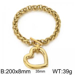 Stainless steel 200x8mm dragonbone chain charm circle clasp classic heart pendant gold bracelet - KB168185-Z
