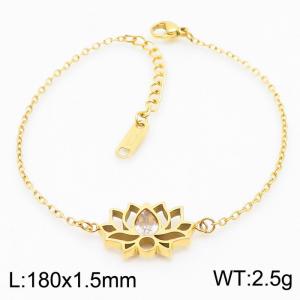 Stainless steel 180X1.5mm welding chain with lotus stone charm fashional gold bracelet - KB168262-KLX