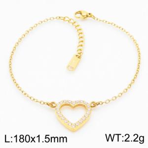 Stainless steel 180X1.5mm welding chain with hollow love heart crystal charm fashional gold bracelet - KB168263-KLX