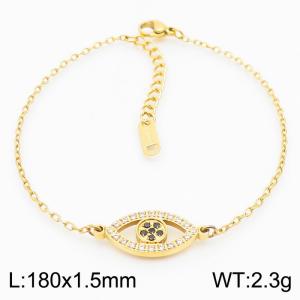 Stainless steel 180X1.5mm welding chain with hollow the eye of evil crystal charm fashional gold bracelet - KB168264-KLX