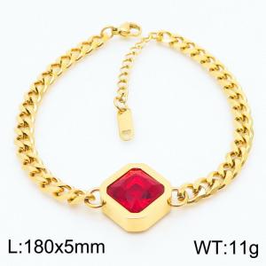 Stainless steel 180X5mm cuban chain with red stone charm fashional gold bracelet - KB168267-KLX