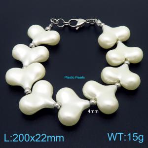 Ins Plastic Pearls Peach Heart Bracelet Stainless Steel 4mm Bead Bracelets - KB168425-Z