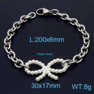Europe And America Pearls Bowknot Bracelet 200mm Stainless Steel Bracelets - KB168430-Z
