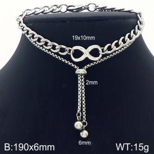 Stainless steel 190x6mm two layers cuban & square pearl chain lobster clasp bead infinity charm classic silver bracelet - KB168666-Z