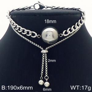 Stainless steel 190x6mm two layers cuban & square pearl chain lobster clasp bead huge ball charm classic silver bracelet - KB168668-Z