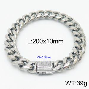 10mm stainless Steel Round edge Cuban Chain diamond-encrusted CNC Buckle Bracelet - KB168679-Z