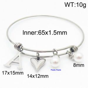 Stylish stainless steel retractable women's pearl bracelet with English letters and a peach heart - KB168717-Z