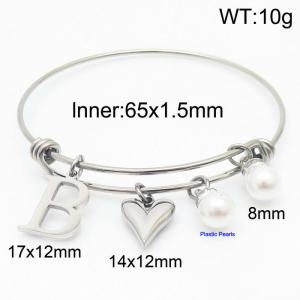 Stylish stainless steel retractable women's pearl bracelet with English letters and a peach heart - KB168719-Z