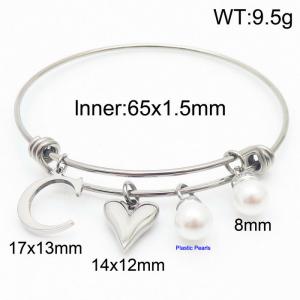 Stylish stainless steel retractable women's pearl bracelet with English letters and a peach heart - KB168721-Z