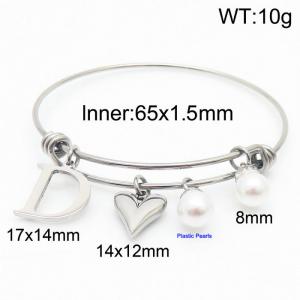 Stylish stainless steel retractable women's pearl bracelet with English letters and a peach heart - KB168723-Z