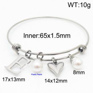 Stylish stainless steel retractable women's pearl bracelet with English letters and a peach heart - KB168725-Z