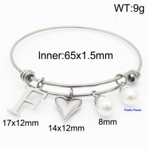 Stylish stainless steel retractable women's pearl bracelet with English letters and a peach heart - KB168727-Z