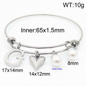 Stylish stainless steel retractable women's pearl bracelet with English letters and a peach heart - KB168729-Z