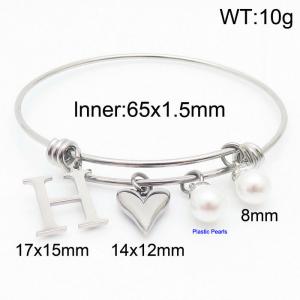 Stylish stainless steel retractable women's pearl bracelet with English letters and a peach heart - KB168731-Z