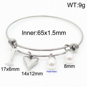 Stylish stainless steel retractable women's pearl bracelet with English letters and a peach heart - KB168733-Z