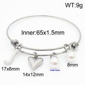 Stylish stainless steel retractable women's pearl bracelet with English letters and a peach heart - KB168735-Z