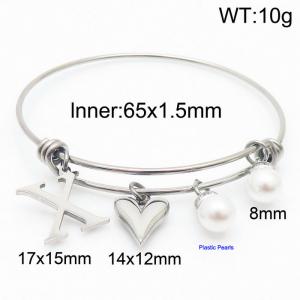 Stylish stainless steel retractable women's pearl bracelet with English letters and a peach heart - KB168763-Z