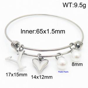 Stylish stainless steel retractable women's pearl bracelet with English letters and a peach heart - KB168765-Z