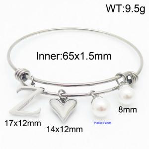 Stylish stainless steel retractable women's pearl bracelet with English letters and a peach heart - KB168767-Z