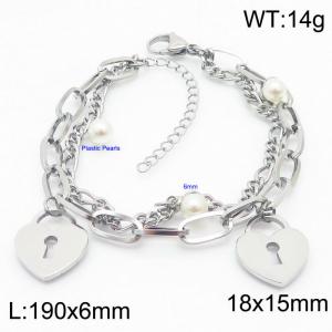 Stainless steel fashion hand stitching double layer bracelet with peach heart lock - KB168774-Z