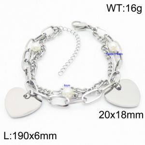 190mm Pearls Fashion Bracelet Double Chains Stainless Steel Heart Bracelets For Women - KB168788-Z