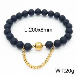 Cross border black 200x8mm bracelet paired with gold bead titanium steel bracelet - KB169118-Z