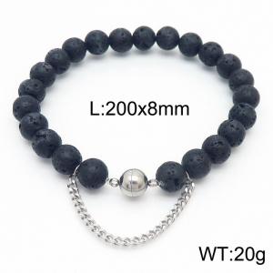 Cross border volcanic stone 200x8mm bracelet paired with steel colored bead titanium steel bracelet - KB169133-Z