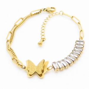 Link Chain Bracelet Women Stainless Steel With Butterfly White Stone Gold Color - KB169158-HM