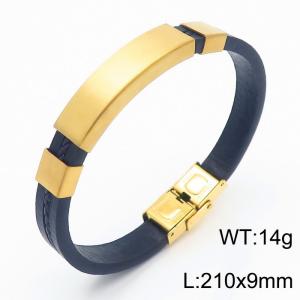 210mm Leather Bracelet with Gold-Plated Stainless Steel Logo Customization Plate - KB169222-KLHQ