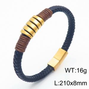 210mm Gold-Plated Vintage Men Leather Bracelet - KB169224-KLHQ