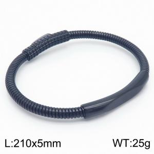 210mm Black-Plated Stainless Steel Elastic Round Chain Bracelet - KB169226-KLHQ