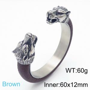 Stainless Steel Leather Bangle - KB169228-KJX