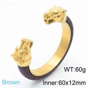 Stainless Steel Leather Bangle - KB169229-KJX