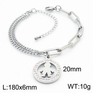 Stainless steel 180x6mm cuban & special link chain lobster clasp boy circle charm simple style silver bracelet - KB169251-Z
