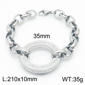 Stainless steel 210x10mm O shape chain lobster clasp hollow crystal white mud circle charm beautiful silver bracelet - KB169258-Z